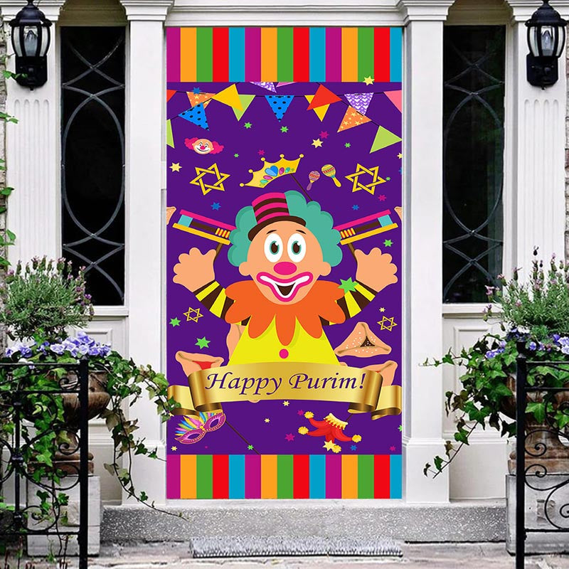 Lofaris Colorful Funny Clown Happy Purim Day Door Cover