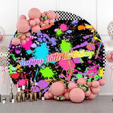 Lofaris Colorful Graffiti Plaid Round 16th Birthday Backdrop