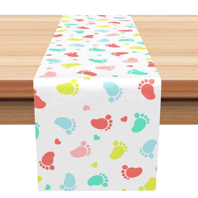 Lofaris Colorful Heart Footprints Repeat Dining Table Runner