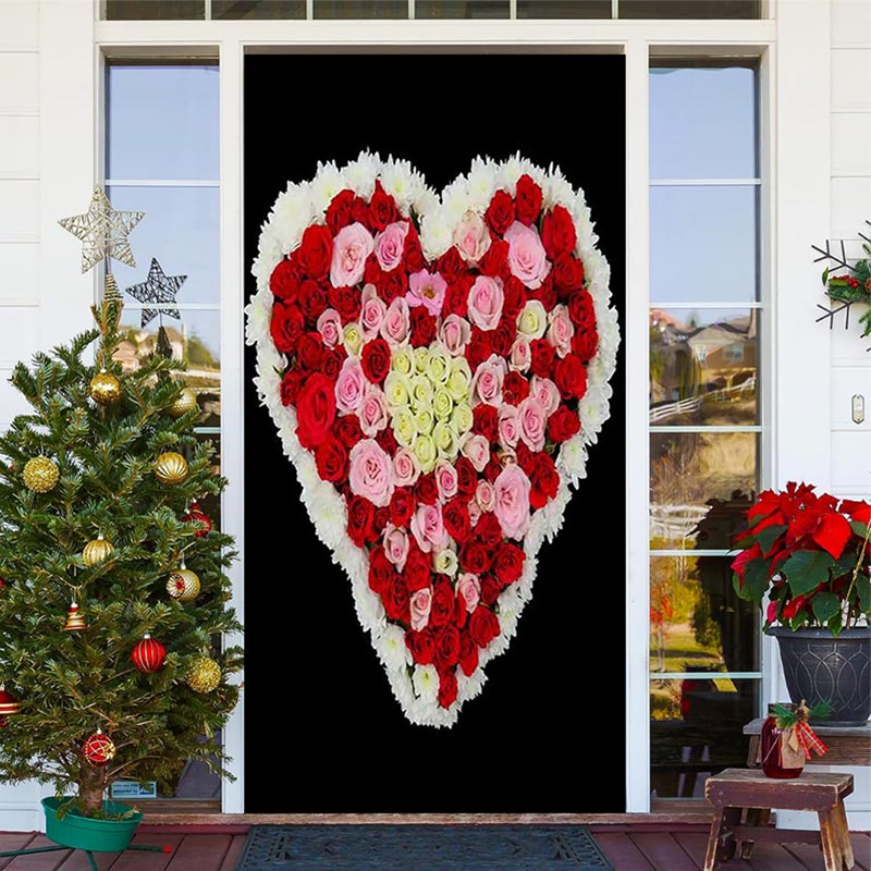 Lofaris Colorful Heart Shaped Rose Valentines Day Door Cover