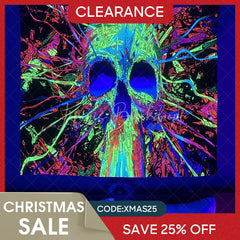 (Ship In 24HR) Colorful Hippie Skull Wall Blacklight Tapestry for Bedroom