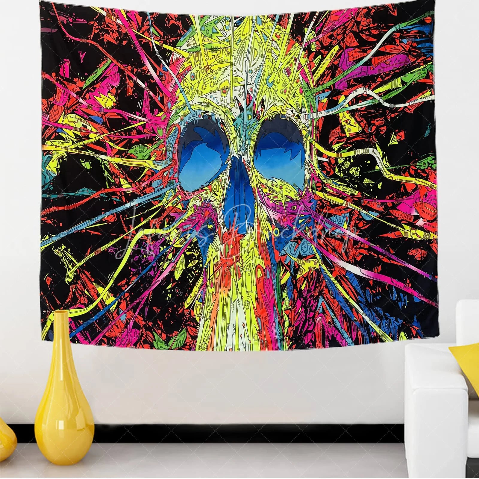 Lofaris Colorful Hippie Skull Wall Blacklight Tapestry for Bedroom