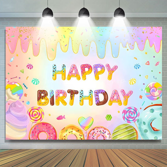 Lofaris Colorful Ice Cream Donut Candyland Birthday Backdrop