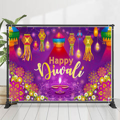 Lofaris Colorful Indian Lights Floral Purple Diwali Backdrop