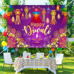Lofaris Colorful Indian Lights Floral Purple Diwali Backdrop