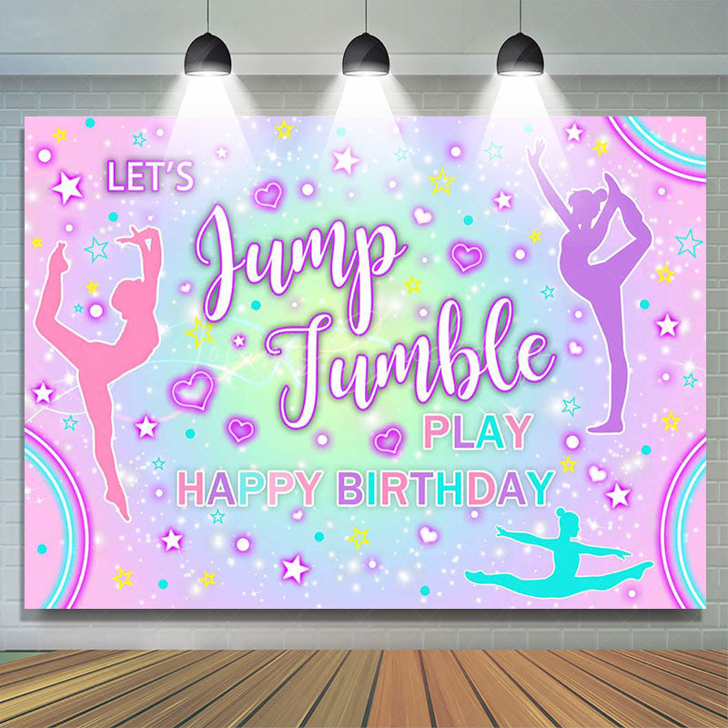 Lofaris Colorful Lets Jump Jumble Happy Birthday Backdrop