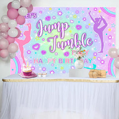 Lofaris Colorful Lets Jump Jumble Happy Birthday Backdrop