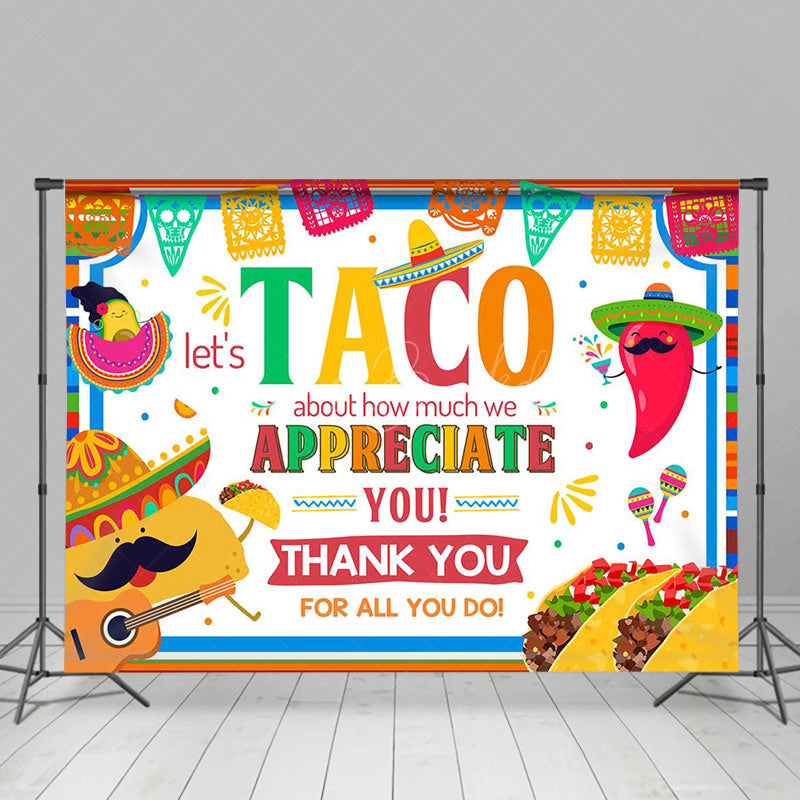 Lofaris Colorful Lets Taco Chili Thank You Party Backdrop