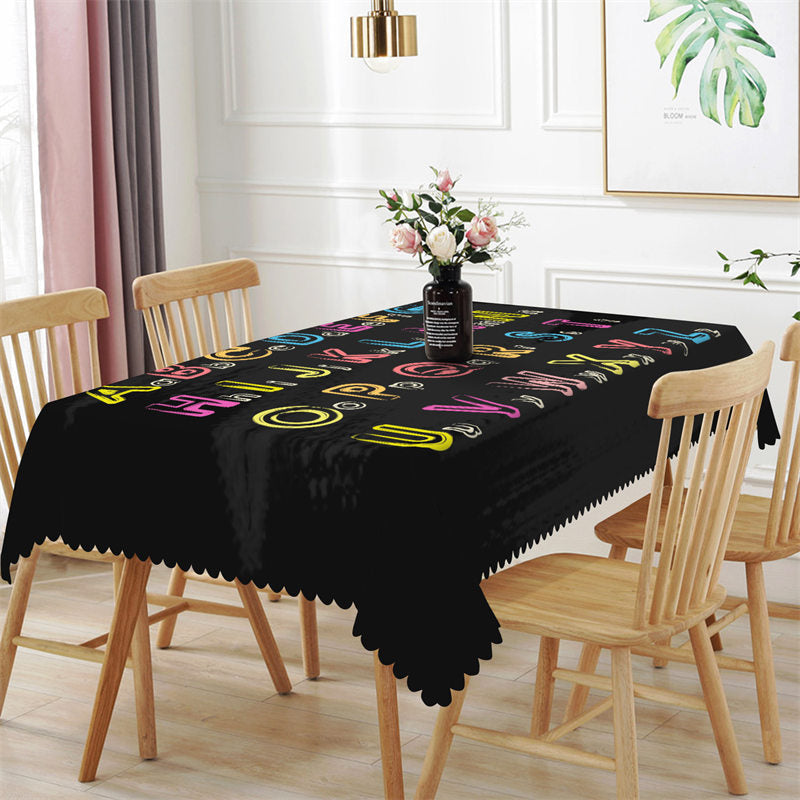 Lofaris Colorful Letter Cool Black Rectangle Tablecloth