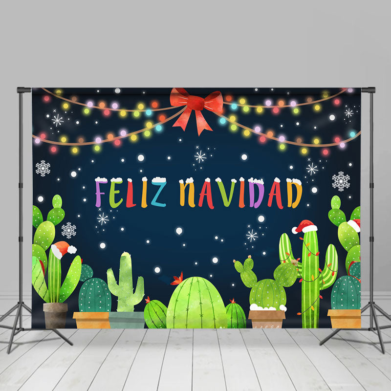 Lofaris Colorful Light Snow Cactus Mexico Christmas Backdrop