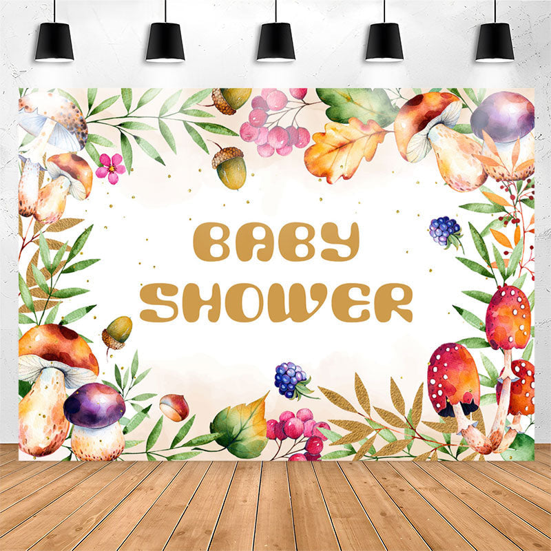 Lofaris Colorful Mushrooms Leaves Beige Baby Shower Backdrop