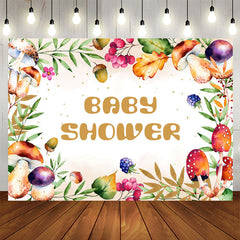 Lofaris Colorful Mushrooms Leaves Beige Baby Shower Backdrop