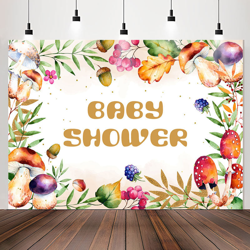 Lofaris Colorful Mushrooms Leaves Beige Baby Shower Backdrop