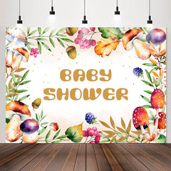 Lofaris Colorful Mushrooms Leaves Beige Baby Shower Backdrop