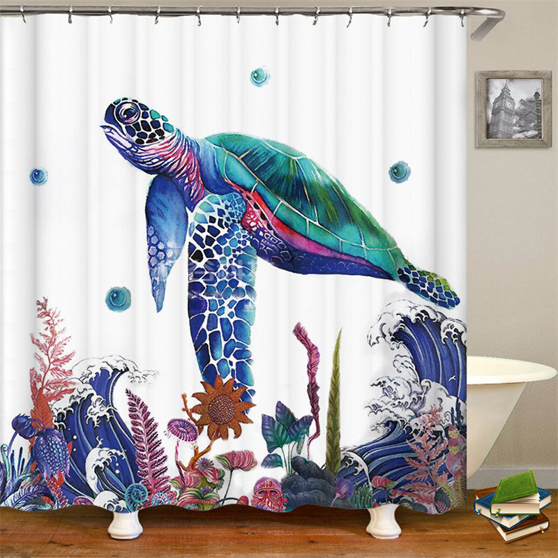 Lofaris Colorful Ocean Turtle Shower Curtain Bathroom Decor | Custom Fabric Shower Curtains | Custom Bathroom Curtains | Custom Size Shower Curtains