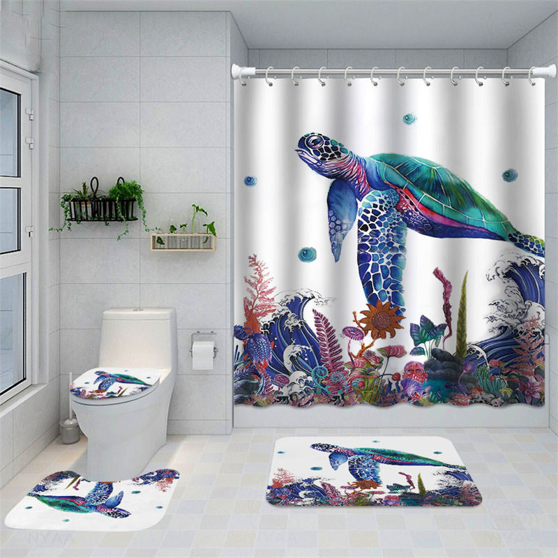 Lofaris Colorful Ocean Turtle Shower Curtain Bathroom Decor | Custom Fabric Shower Curtains | Custom Bathroom Curtains | Custom Size Shower Curtains