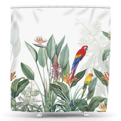 Lofaris Colorful Parrot Green Leaves Faded Shower Curtain