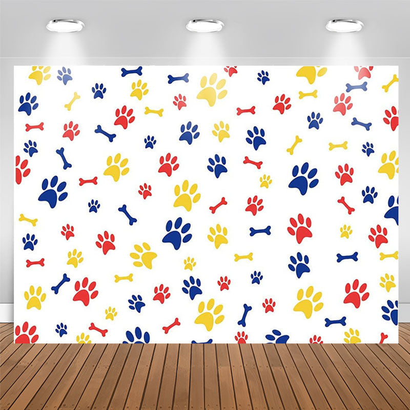 Lofaris Colorful Paws And Bones White Backdrop For Party