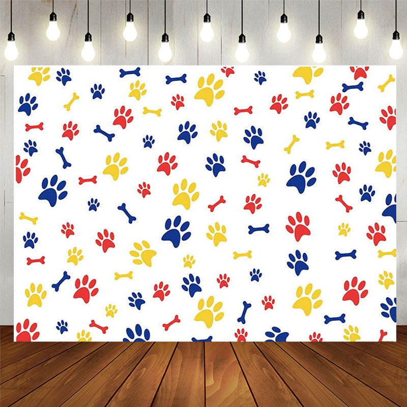 Lofaris Colorful Paws And Bones White Backdrop For Party