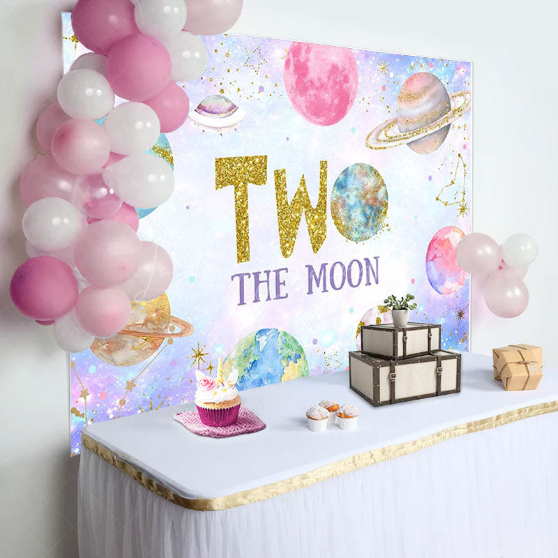 Lofaris Colorful Planet Gold Glitter 2nd Birthday Backdrop