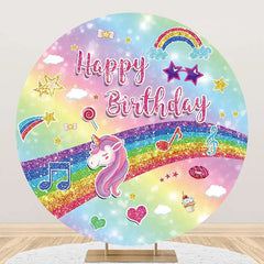 Lofaris Colorful Rainbow Unicorn Round Birthday Backdrop