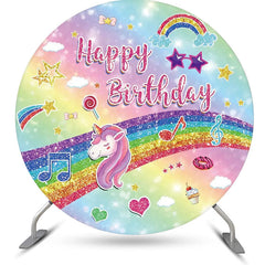 Lofaris Colorful Rainbow Unicorn Round Birthday Backdrop