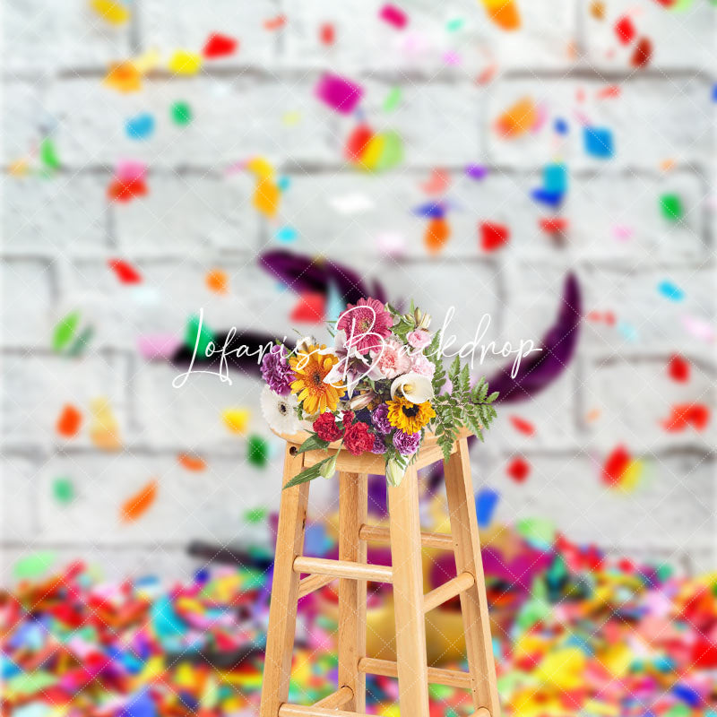 Lofaris Colorful Ribbon Masquerade Brick Cake Smash Backdrop