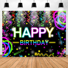 Lofaris Colorful Ribbons Bokeh Black Happy Birthday Backdrop