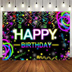 Lofaris Colorful Ribbons Bokeh Black Happy Birthday Backdrop