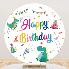 Lofaris Colorful Ribbons Dinosaurs Round Birthday Backdrop