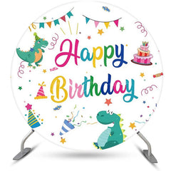 Lofaris Colorful Ribbons Dinosaurs Round Birthday Backdrop