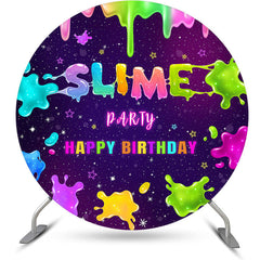 Lofaris Colorful Slime Party Round Happy Birthday Backdrop