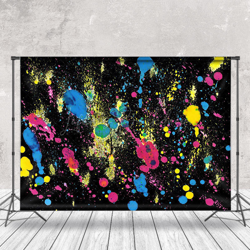 Lofaris Colorful Splash Paint Black Graffiti Wall Backdrop