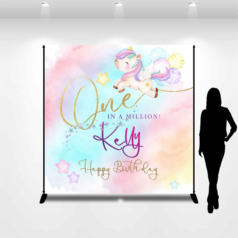 Lofaris Colorful Stars Unicorn Custom 1st Birthday Backdrop