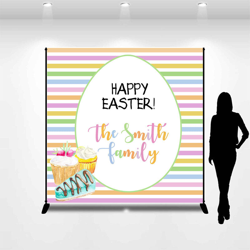 Lofaris Colorful Stripes Dessert Custom Name Easter Backdrop