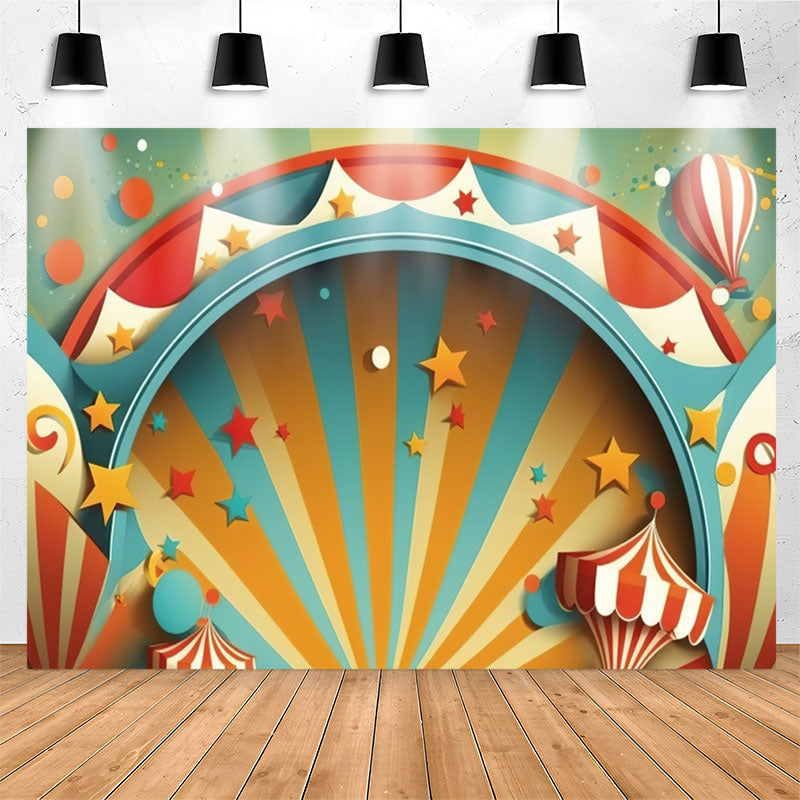 Lofaris Colorful Stripes Star Circus Happy Birthday Backdrop