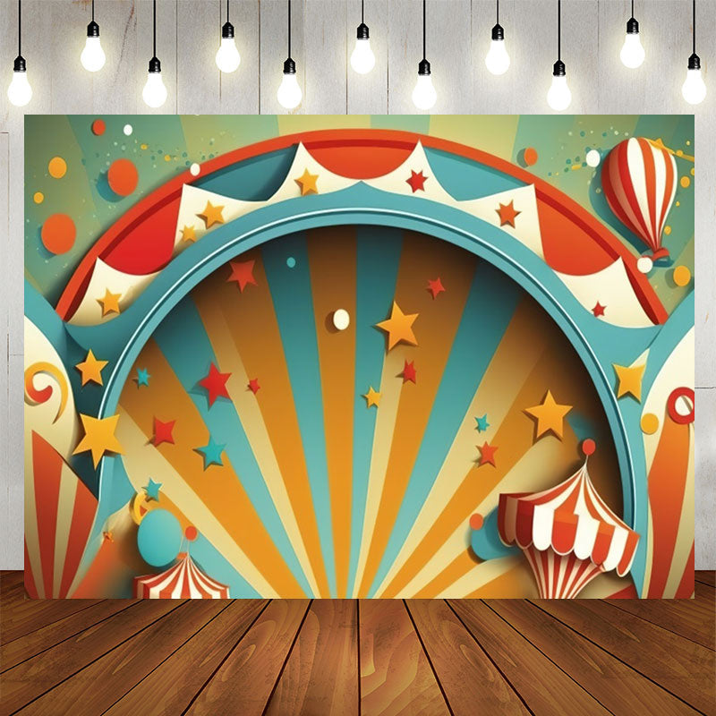 Lofaris Colorful Stripes Star Circus Happy Birthday Backdrop