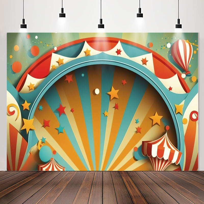 Lofaris Colorful Stripes Star Circus Happy Birthday Backdrop