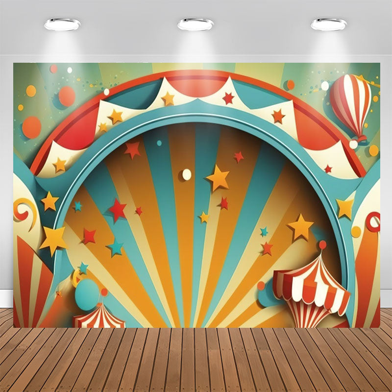 Lofaris Colorful Stripes Star Circus Happy Birthday Backdrop