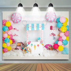Lofaris Colorful Sweet Candy Store Balloons Birthday Backdrop