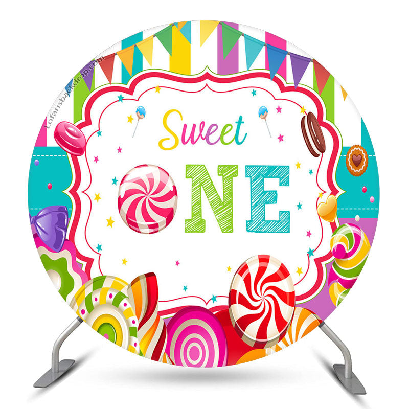 Lofaris Colorful Sweet Candy Theme Round 1St Birthday Backdrop