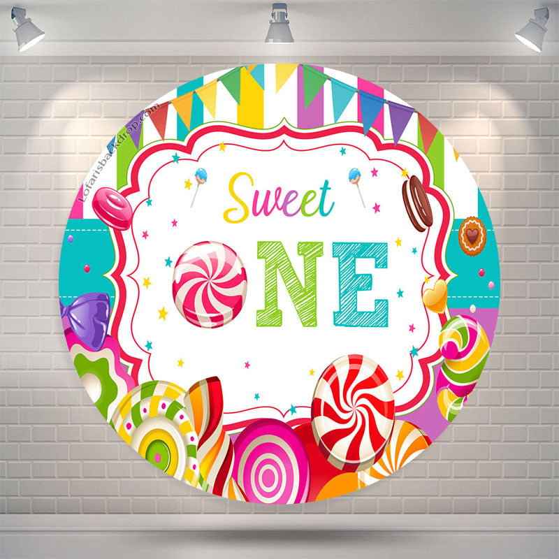 Lofaris Colorful Sweet Candy Theme Round 1St Birthday Backdrop