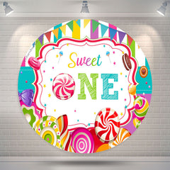 Lofaris Colorful Sweet Candy Theme Round 1St Birthday Backdrop