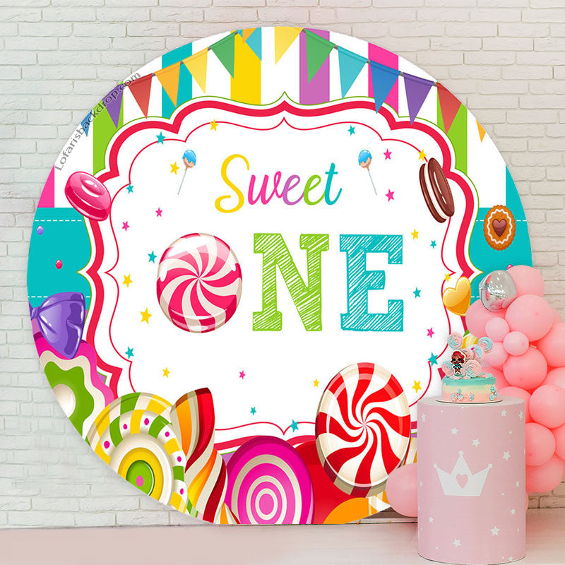 Lofaris Colorful Sweet Candy Theme Round 1St Birthday Backdrop