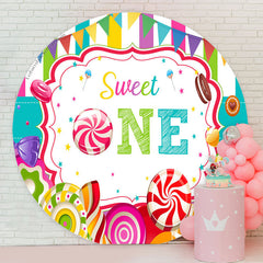 Lofaris Colorful Sweet Candy Theme Round 1St Birthday Backdrop