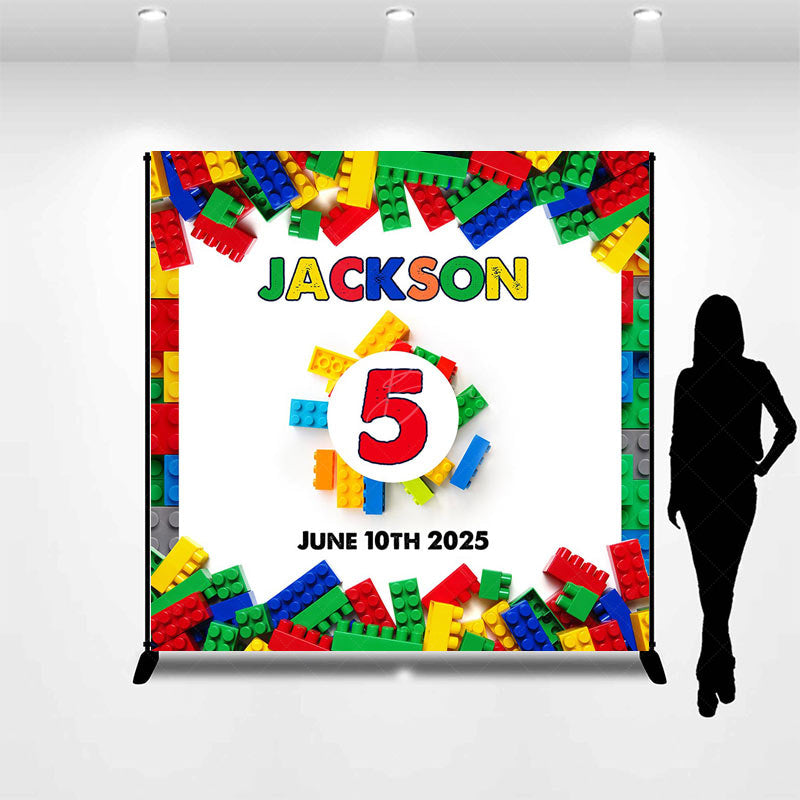 Lofaris Colorful Toy Block Custom Name 5th Birthday Backdrop