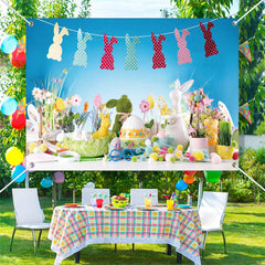 Lofaris Colorful Trinkets Bunny Eggs Blue Easter Backdrop