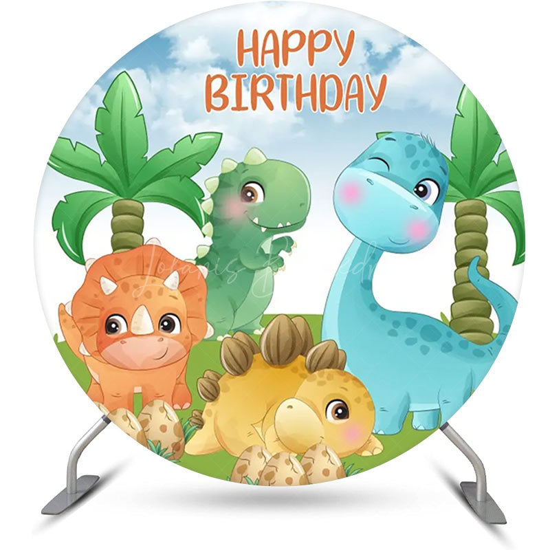 Lofaris Colorful Various Dinosaurs Round Birthday Backdrop