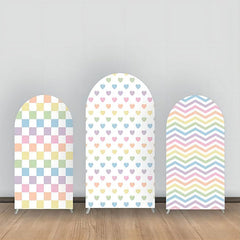 Lofaris Colorful Wavy Stripe Heart Plaid Arch Backdrop Kit