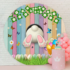 Lofaris Colorful Wood And Eggs Rabbit Round Easter Backdrop